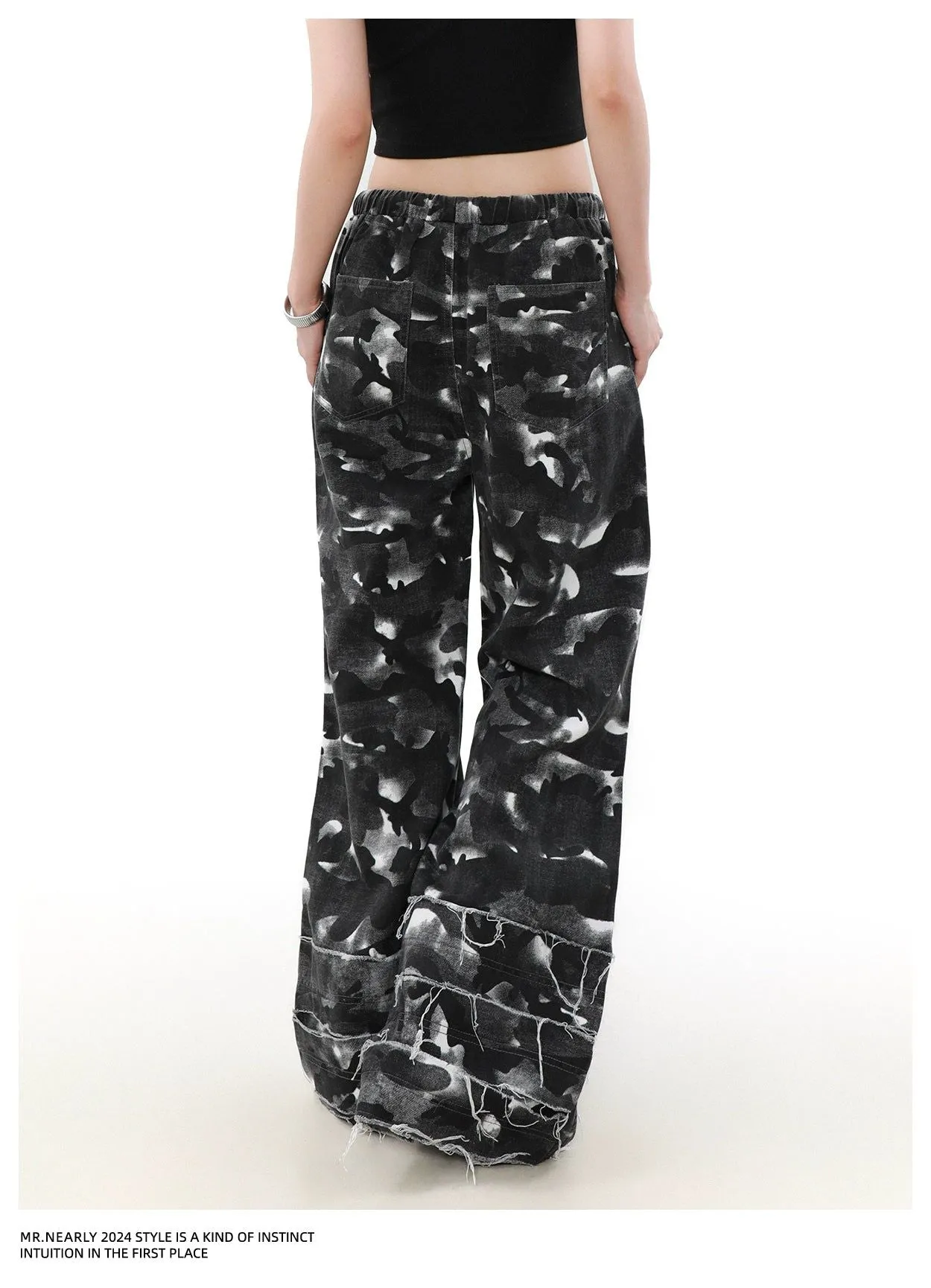 Drawstring Raw Edge Camo Pants