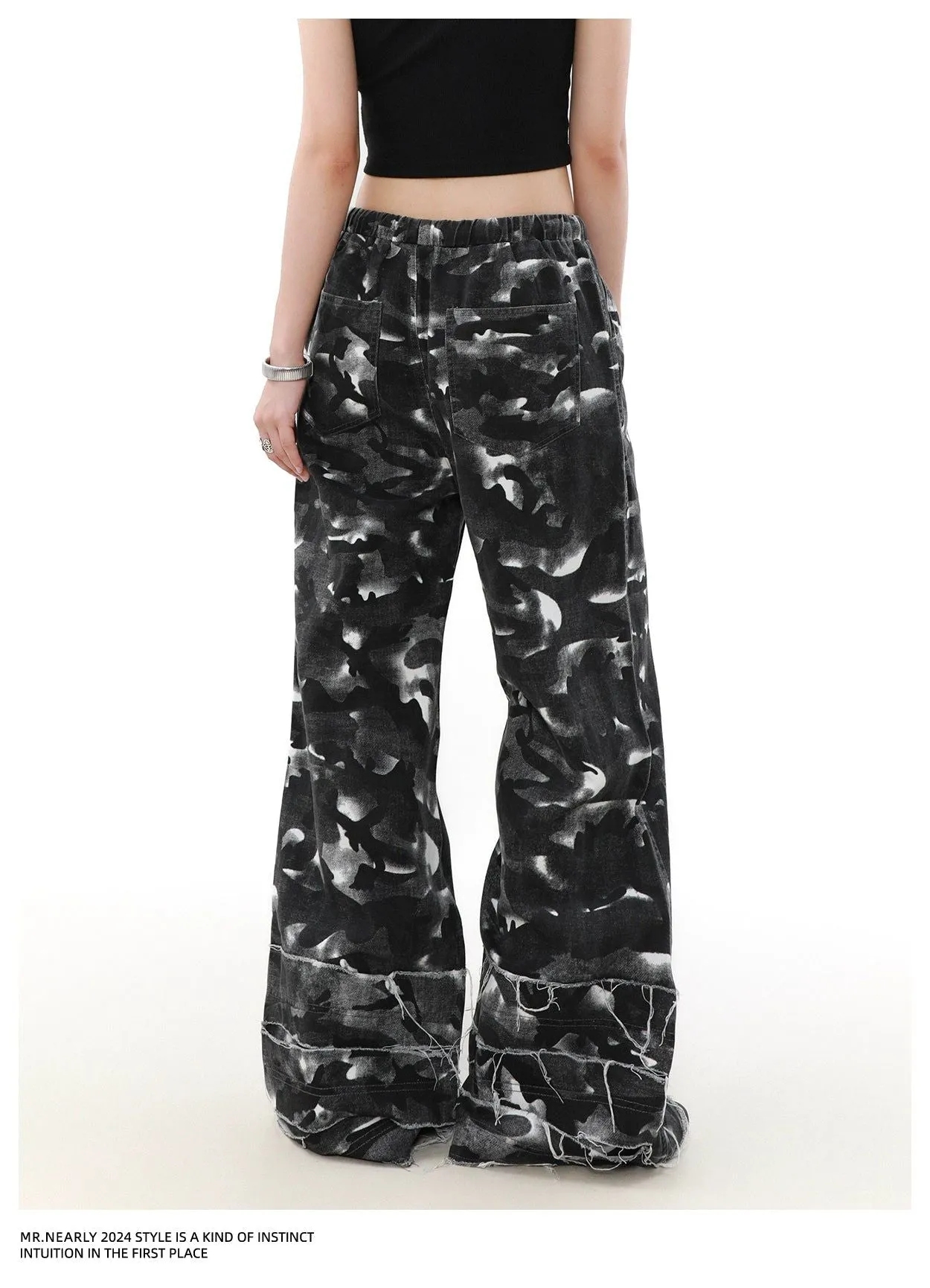 Drawstring Raw Edge Camo Pants