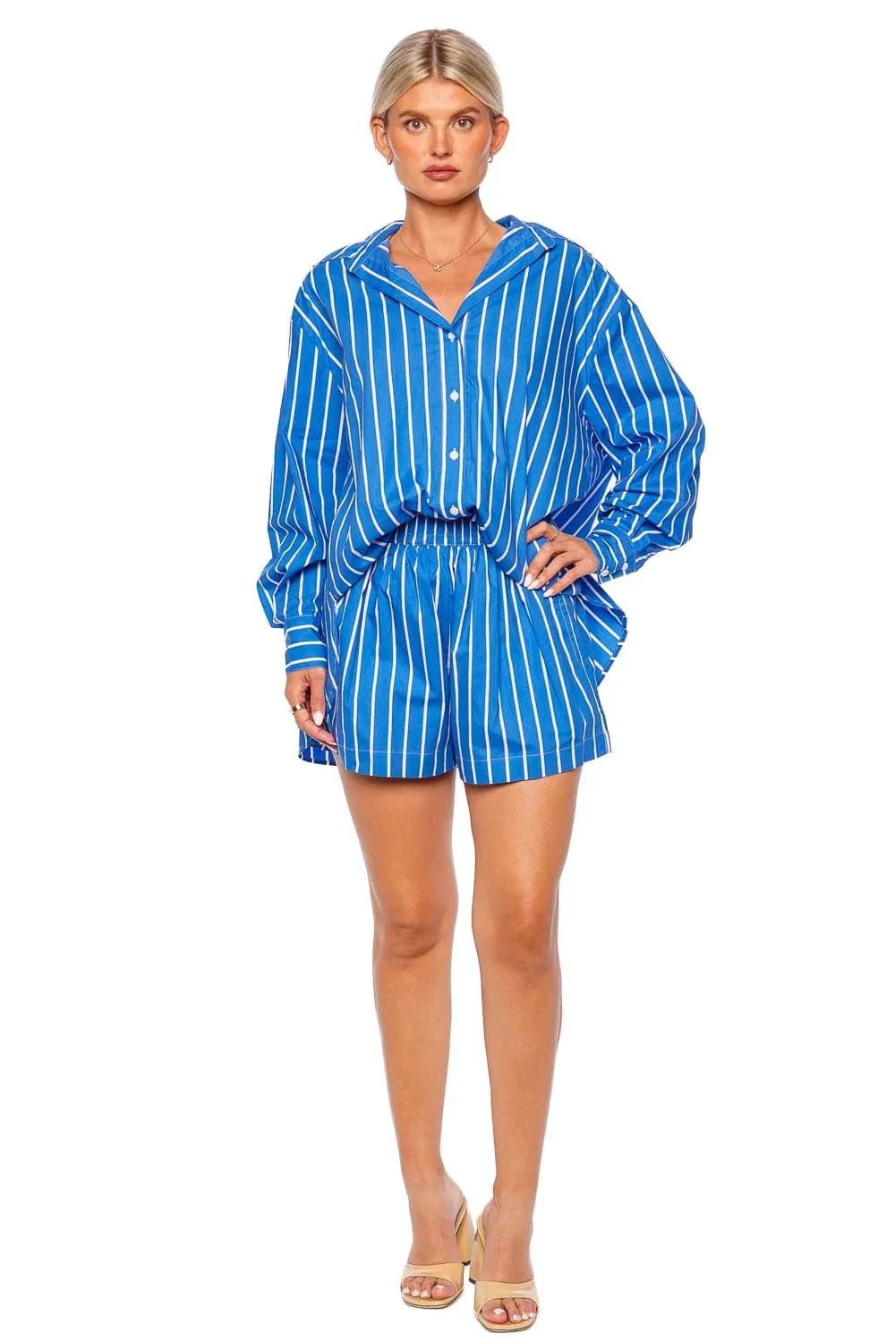 Elva Blue Striped Cotton Short