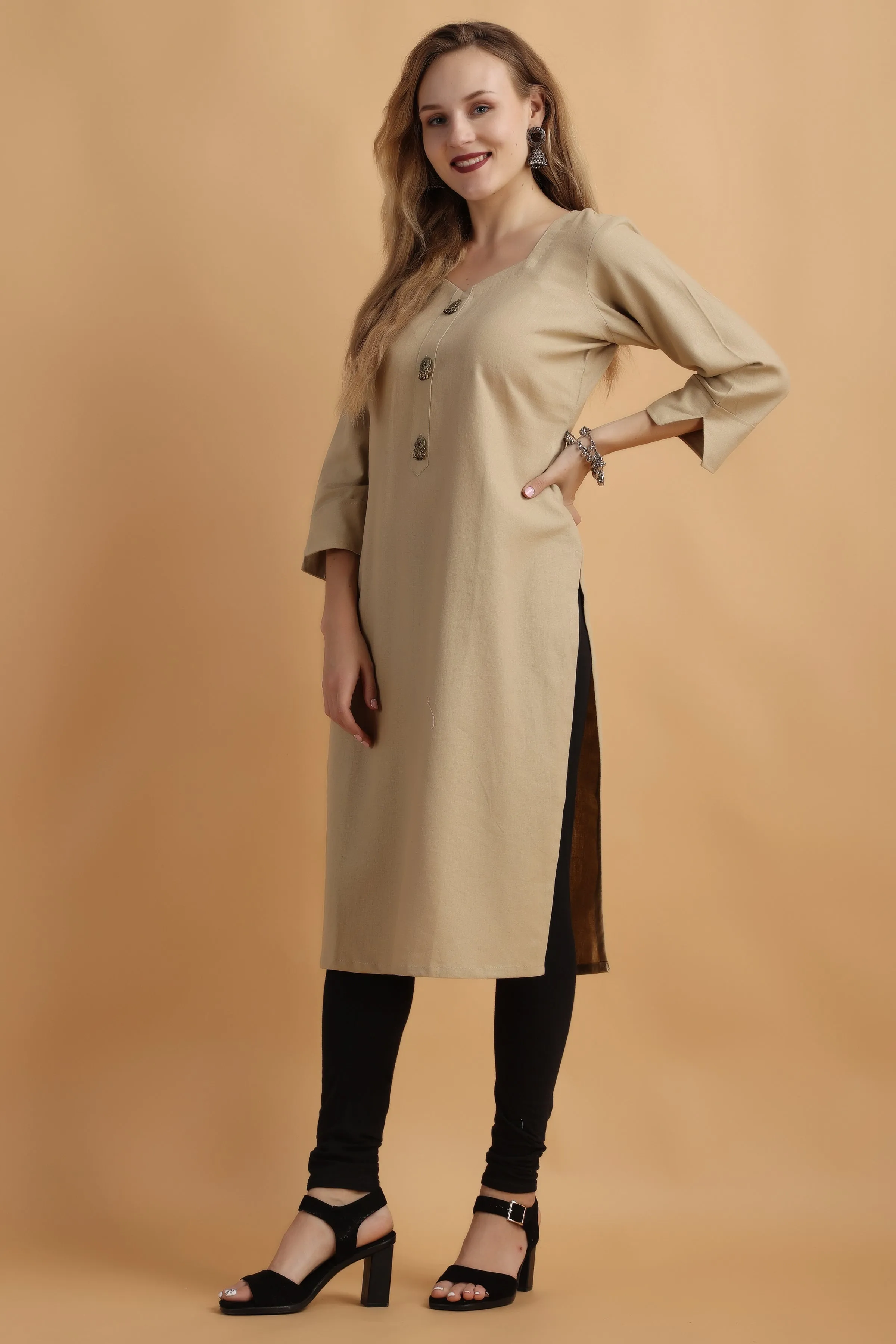 Frost Beige Cotton Linen Kurta