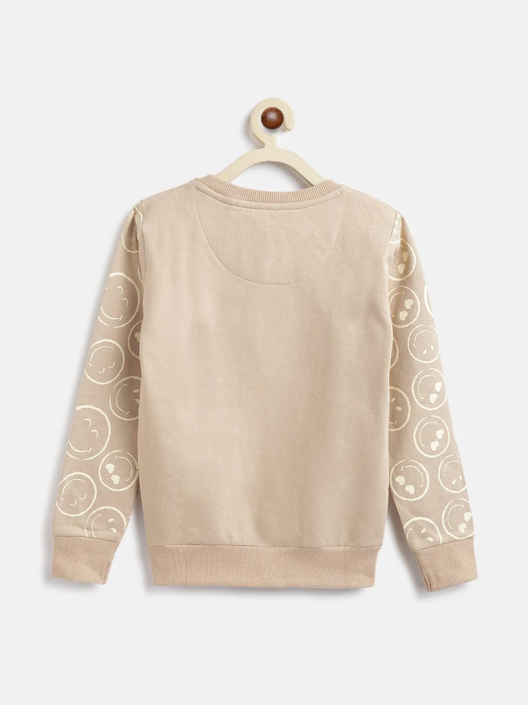 Girls Beige Cotton Sweatshirt