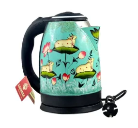 Hand painted electric tea kettle: Mughal painting, Pichwai painting kettle, Functional tea kettle for art & Tea lovers