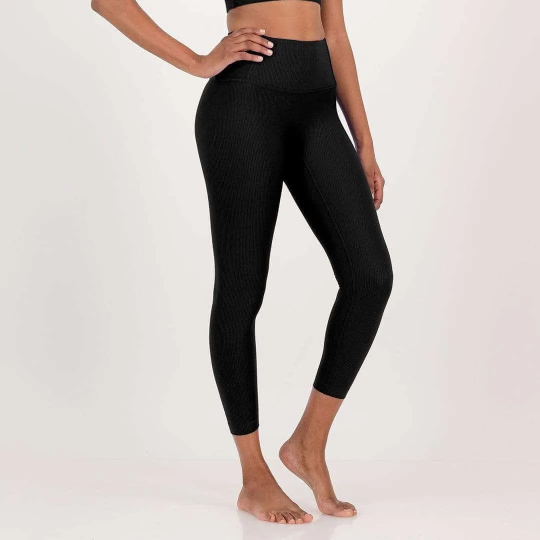 High waisted Ribbed leggings - BLACK