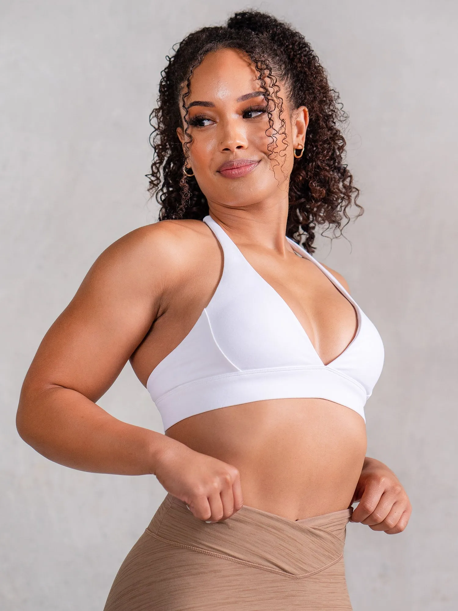 Icon V Neck Sports Bra - White