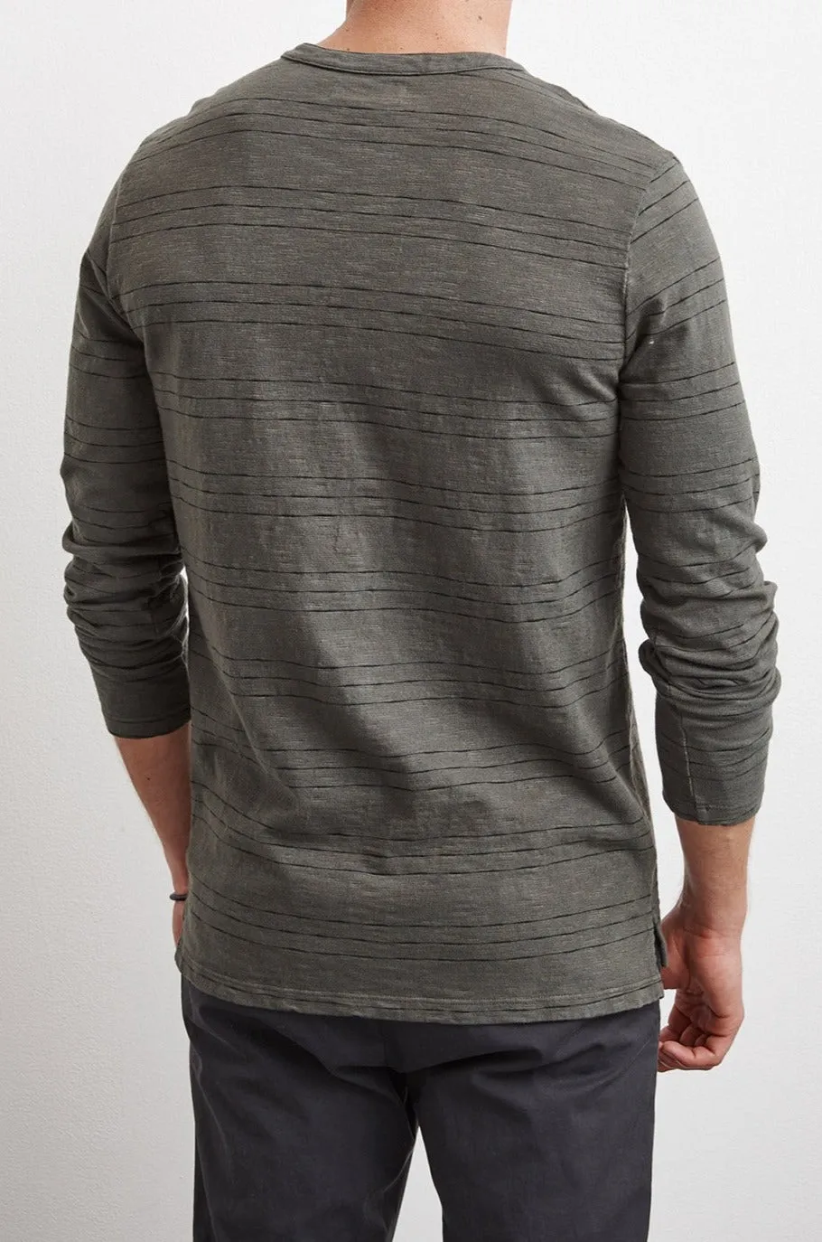 KAGE STRIPE TEXTURED COTTON HENLEY