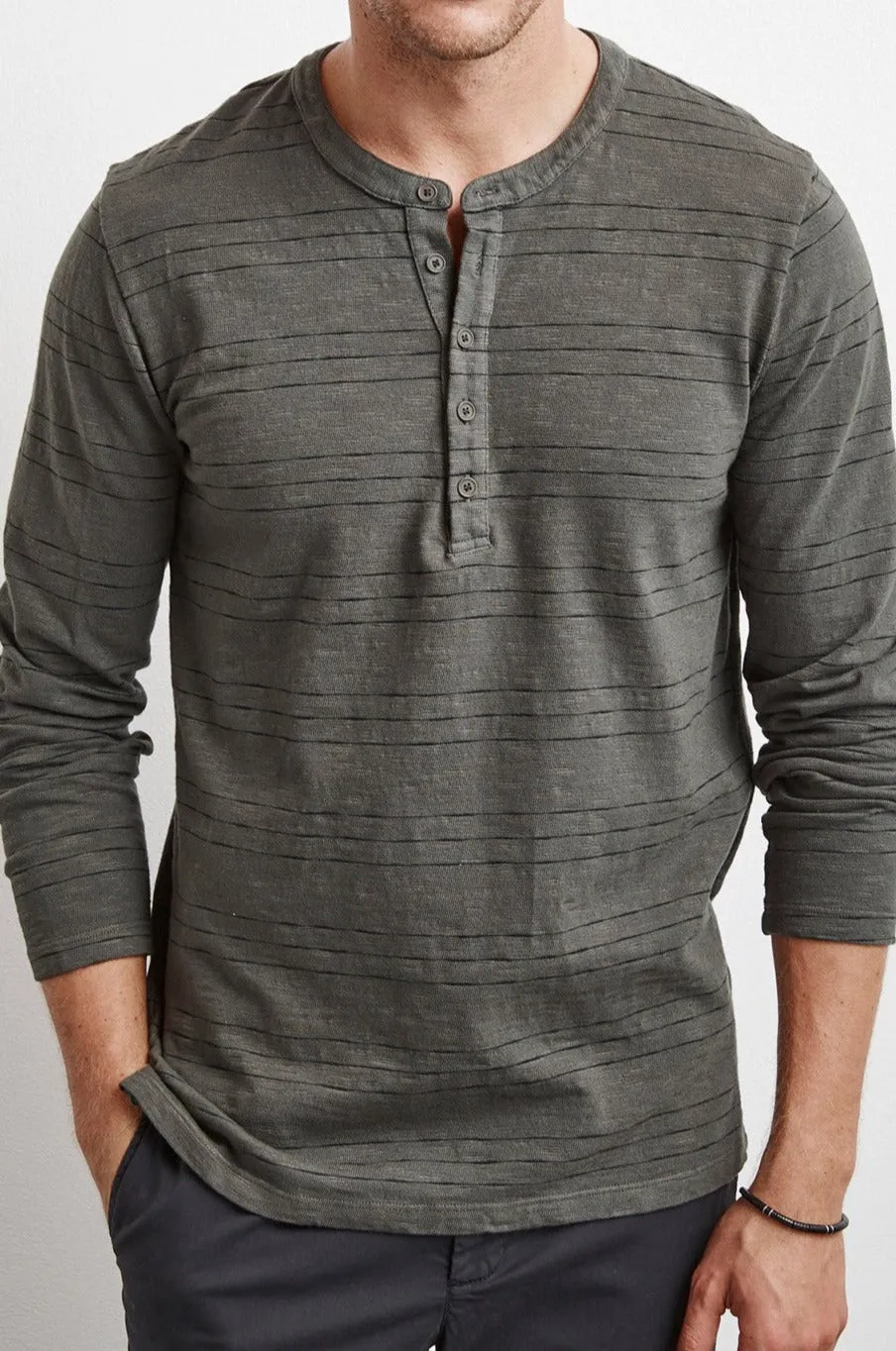 KAGE STRIPE TEXTURED COTTON HENLEY