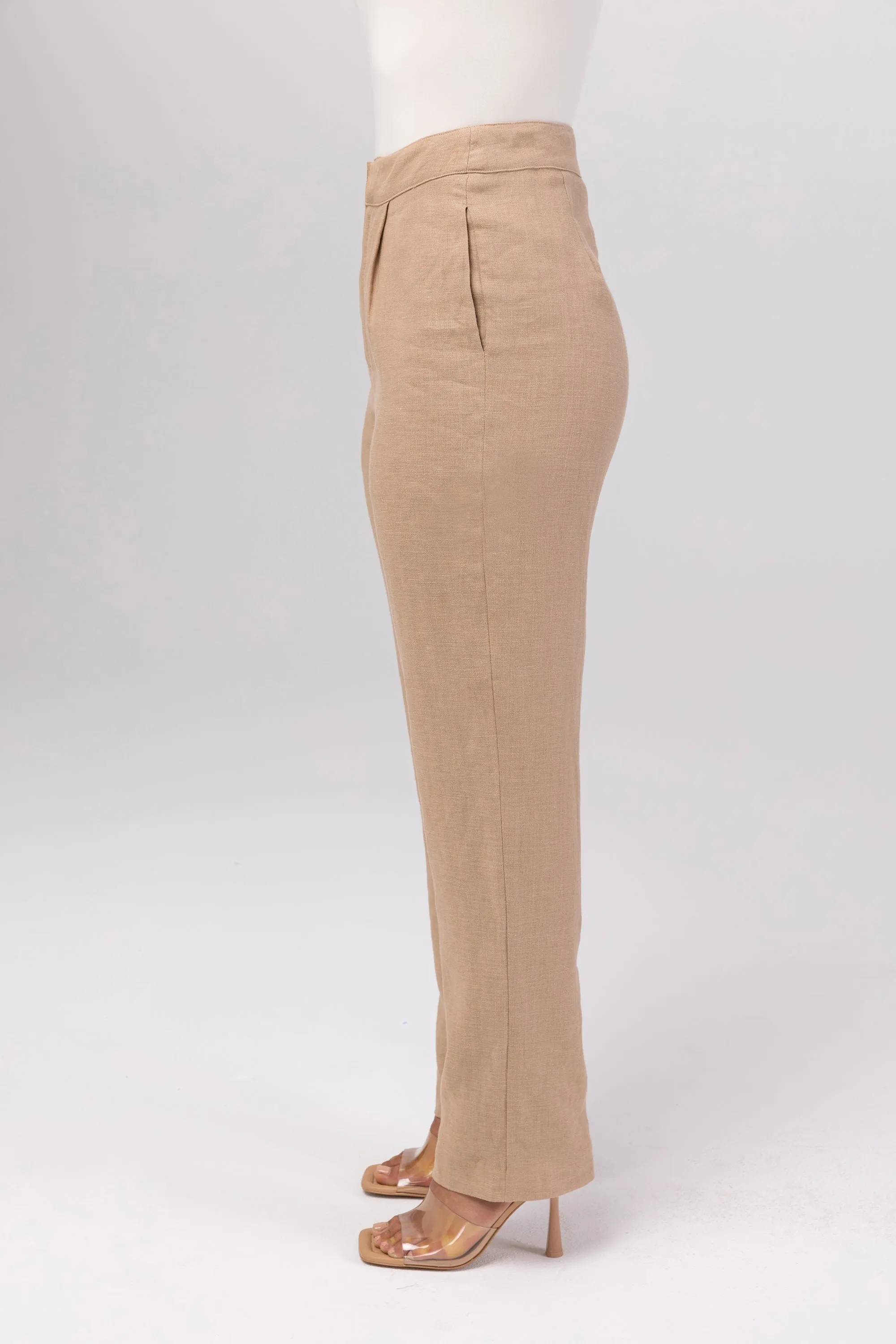 Linen Straight Leg Pants - Caffe