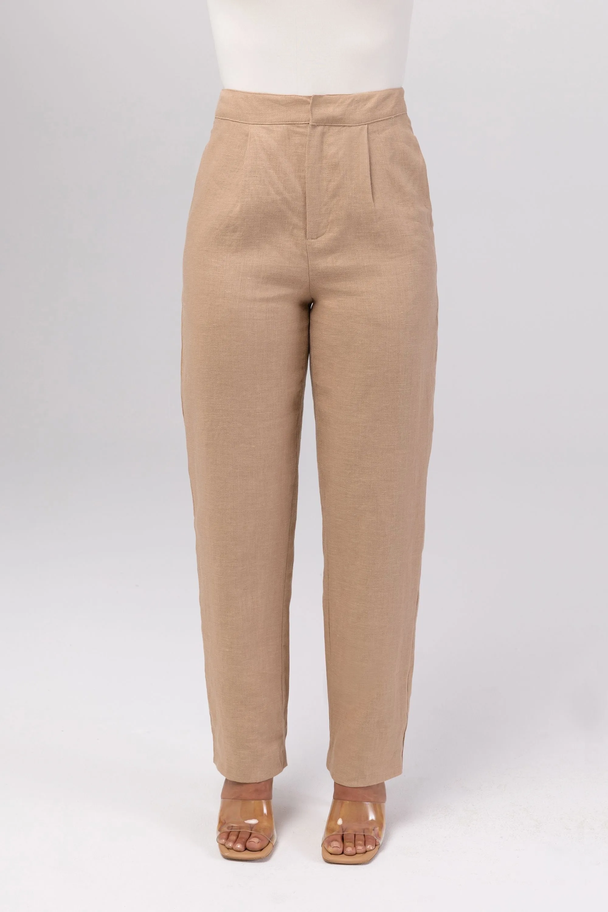 Linen Straight Leg Pants - Caffe