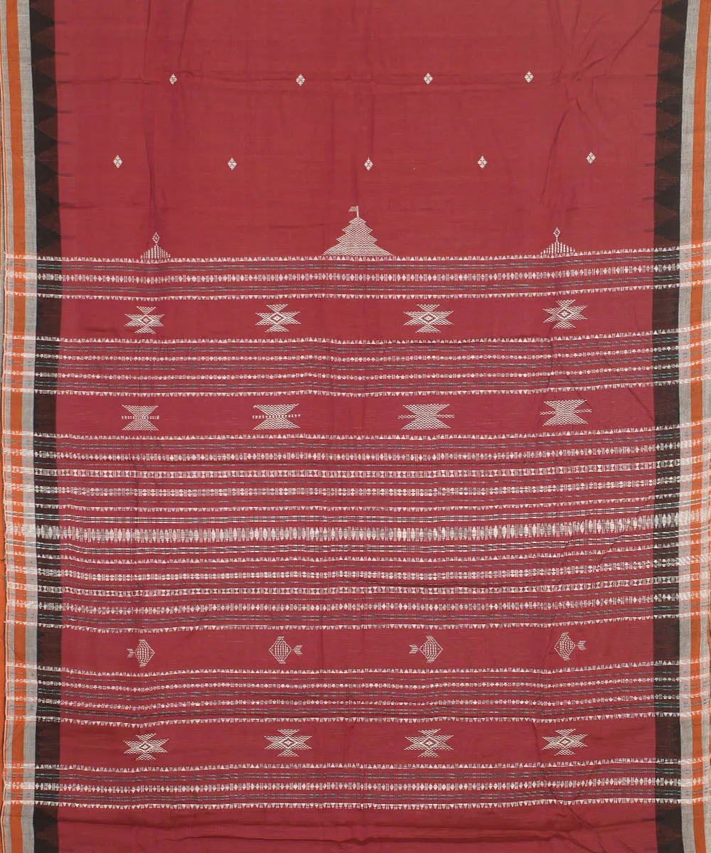 Maroon cotton handwoven kotpad saree