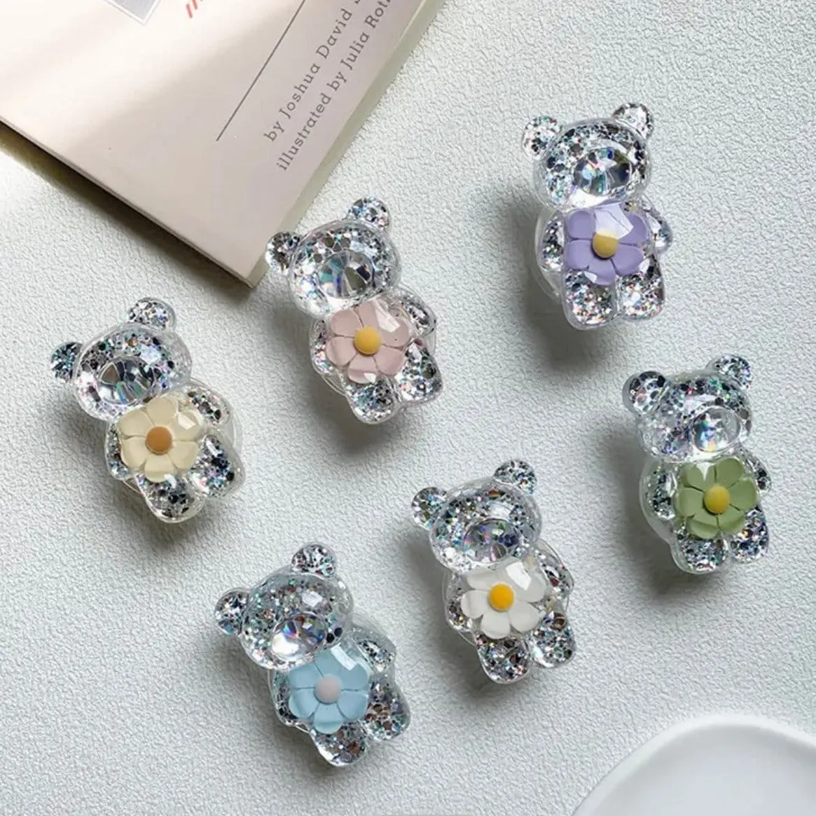 Mobile Phone Finger Stand Cute Bear Daisy Phone Comfortable Grip Anti-Slip Creative Flexible Light Cell Phone Stands 3D Laser Phone