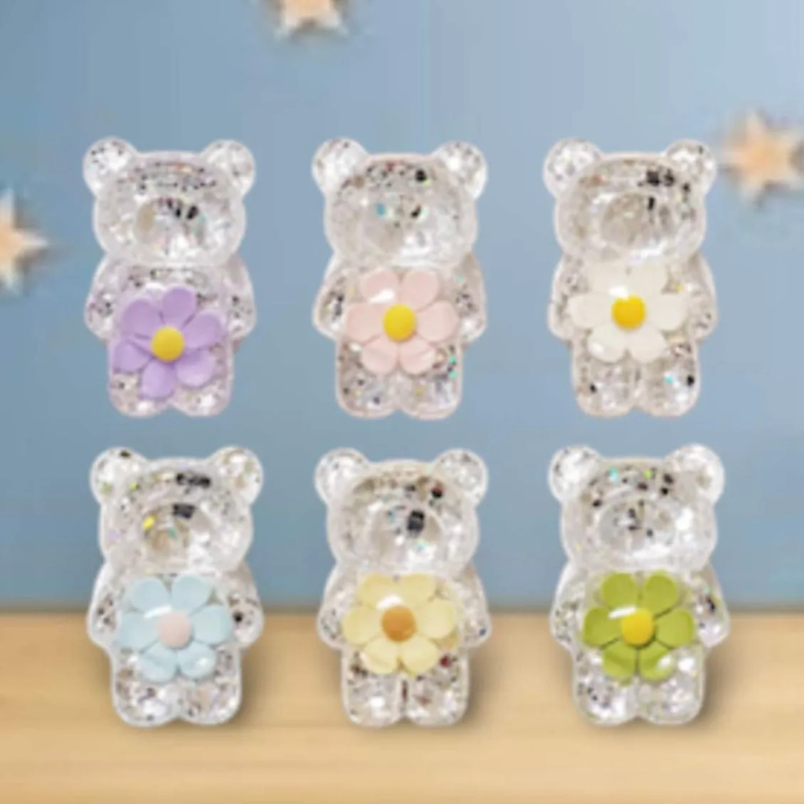 Mobile Phone Finger Stand Cute Bear Daisy Phone Comfortable Grip Anti-Slip Creative Flexible Light Cell Phone Stands 3D Laser Phone