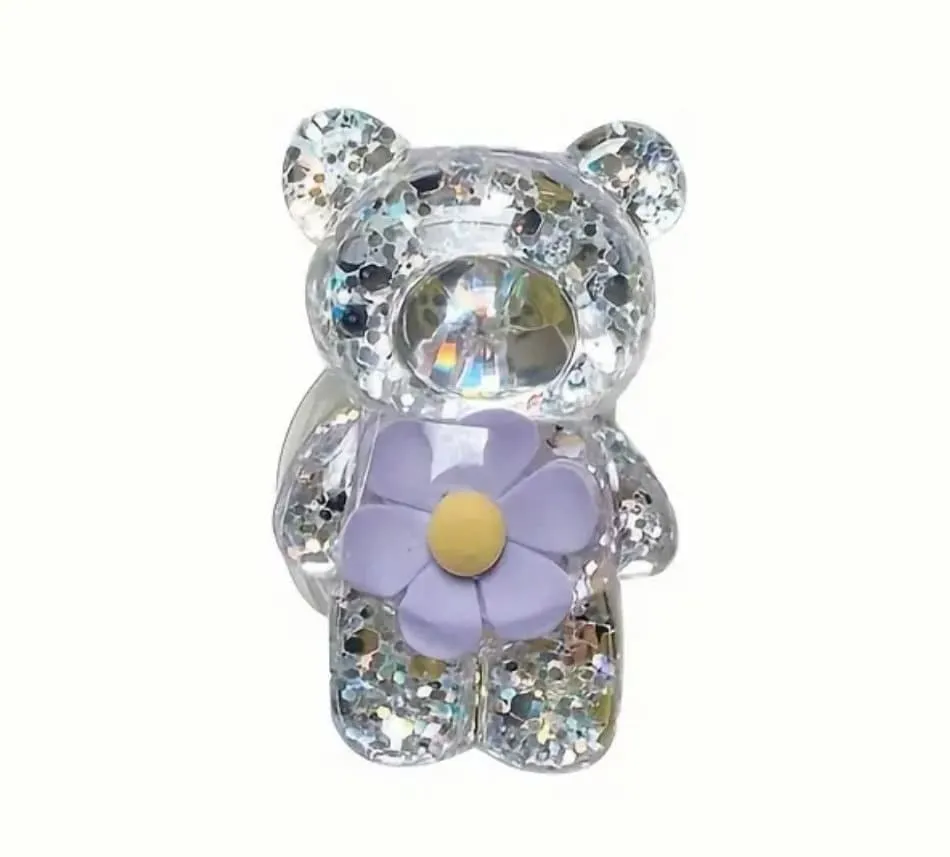 Mobile Phone Finger Stand Cute Bear Daisy Phone Comfortable Grip Anti-Slip Creative Flexible Light Cell Phone Stands 3D Laser Phone