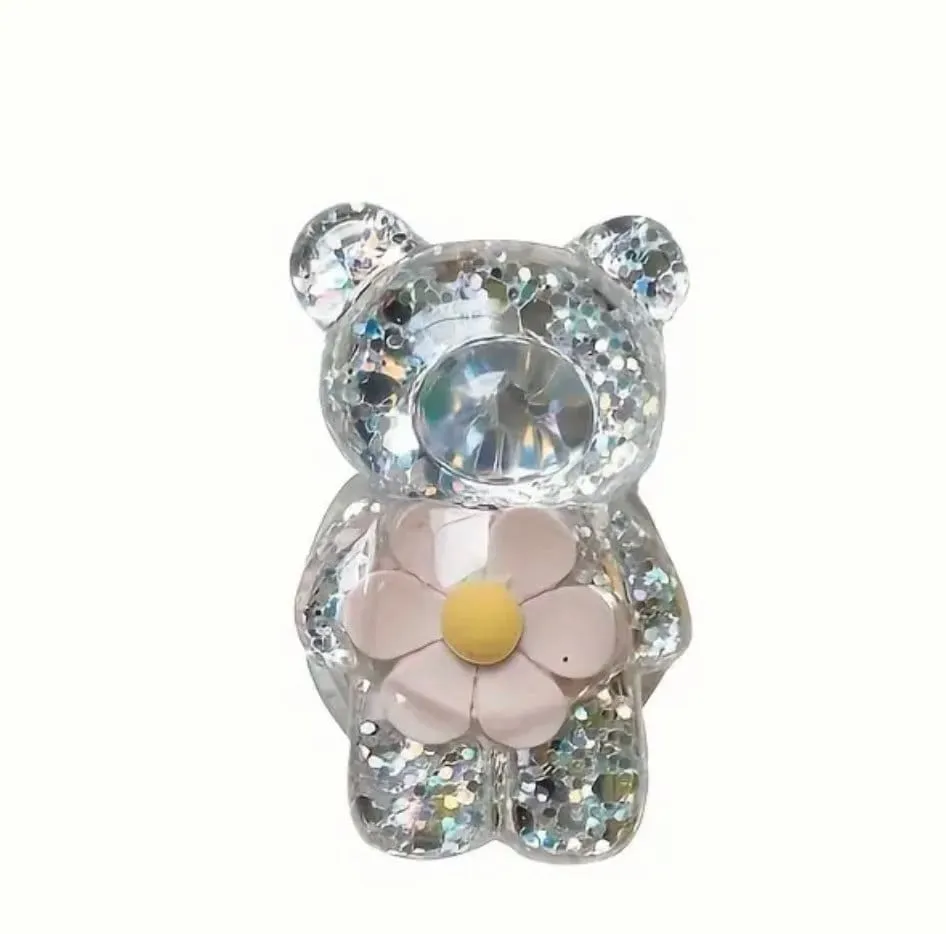 Mobile Phone Finger Stand Cute Bear Daisy Phone Comfortable Grip Anti-Slip Creative Flexible Light Cell Phone Stands 3D Laser Phone