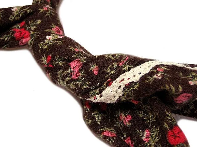 MULTI-FUNCTIONAL BENDY FLORAL HEADBAND/ NECK-WRIST-HAIR TIE - DARK BROWN LACE FLORAL