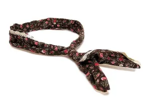 MULTI-FUNCTIONAL BENDY FLORAL HEADBAND/ NECK-WRIST-HAIR TIE - DARK BROWN LACE FLORAL