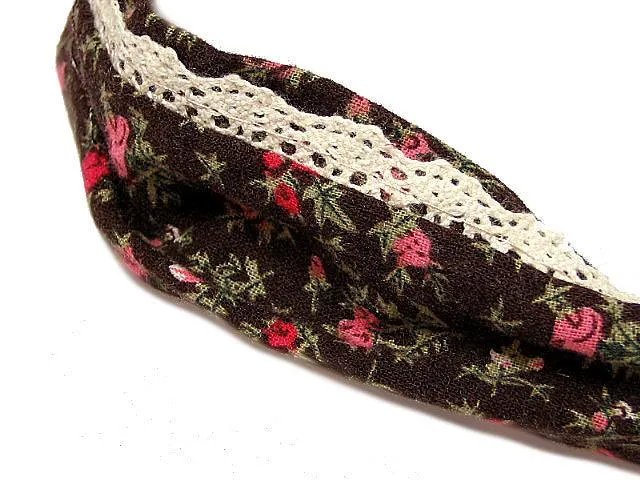 MULTI-FUNCTIONAL BENDY FLORAL HEADBAND/ NECK-WRIST-HAIR TIE - DARK BROWN LACE FLORAL