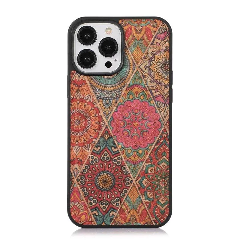 Nobilis Floral Pattern Breathable Cork Wood iPhone Case with Soft Shockproof Silicone Bumper