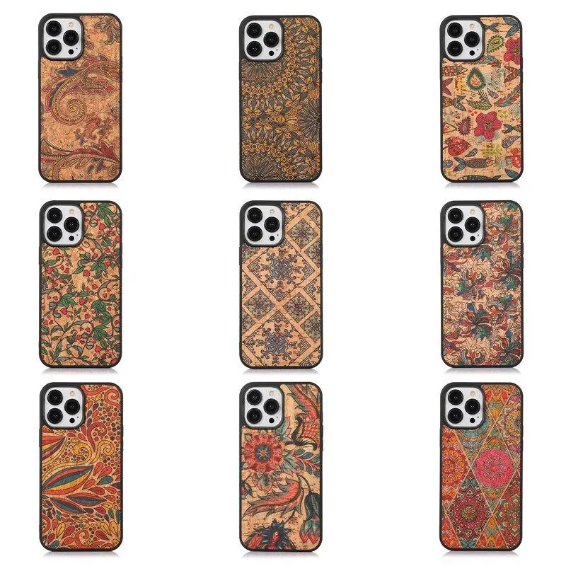 Nobilis Floral Pattern Breathable Cork Wood iPhone Case with Soft Shockproof Silicone Bumper