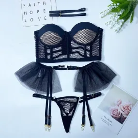 Patchwork Ruffle Sexy Lingerie Set