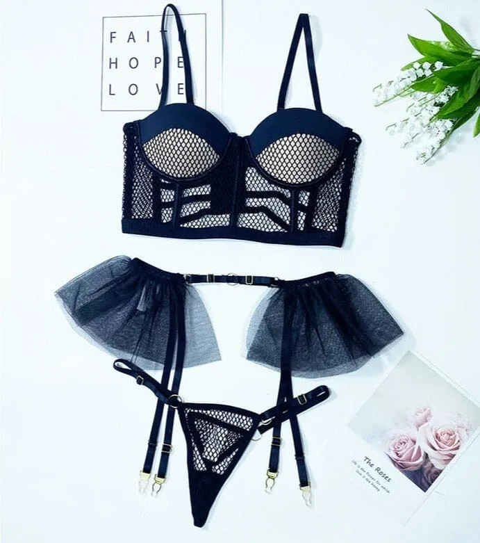 Patchwork Ruffle Sexy Lingerie Set