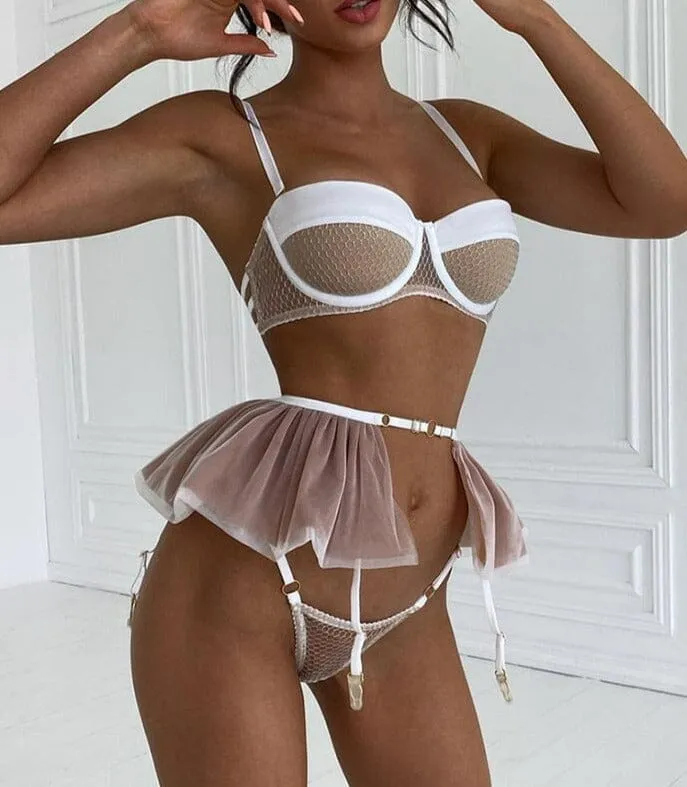 Patchwork Ruffle Sexy Lingerie Set