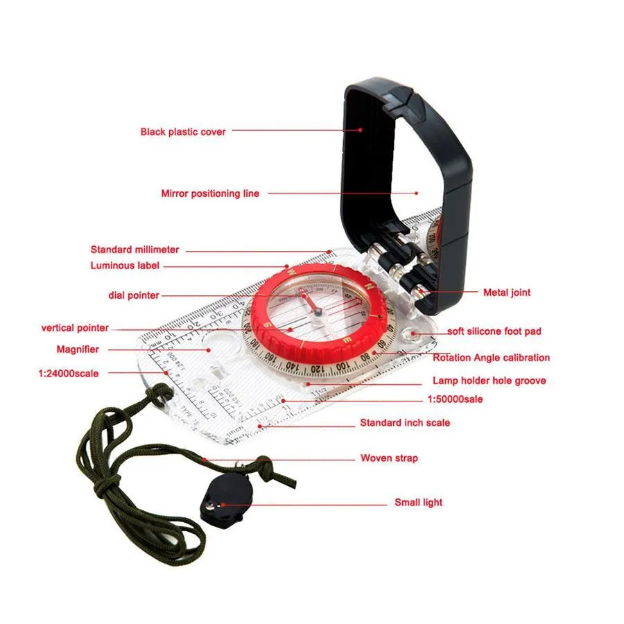 SA-CM1 Multi-Functional Compass with Ruler, Magnifying Glass, Signaling Mirror & LED Light