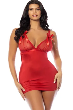 Soft Cup Fitted Babydoll with Non-Functional Satin Bow Details | Plus Size Red