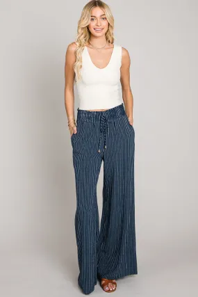 STRIPED LINEN SMOCKED PANTS