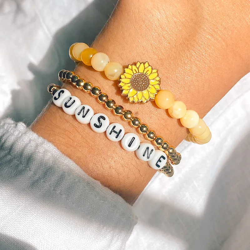 Sunshine   Sunflower Stretch Bracelet Set (Set of 3)