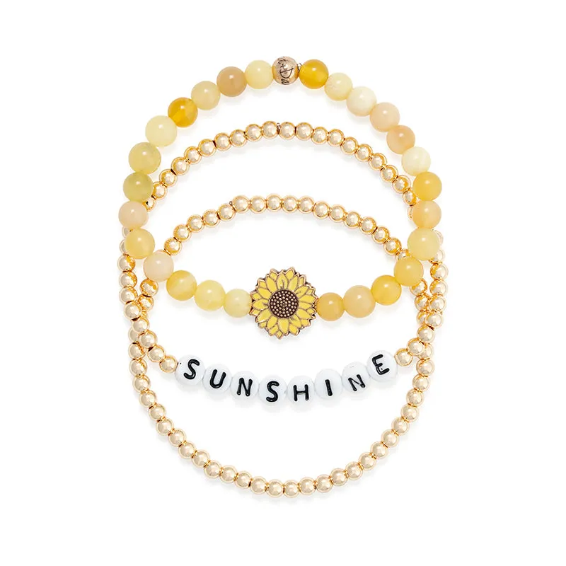 Sunshine   Sunflower Stretch Bracelet Set (Set of 3)