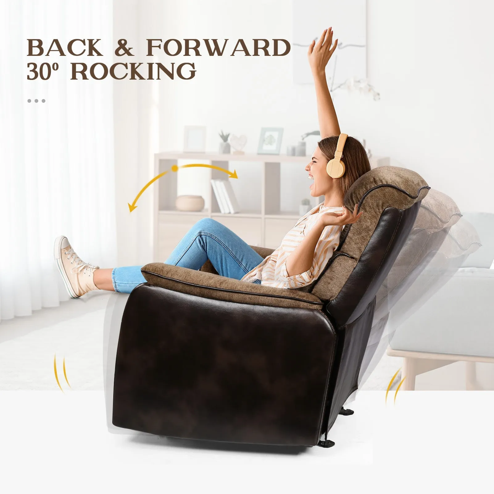 TackSpace Rocker Recliner Chair with Comfortable & Durable Soft-Touch Fabric