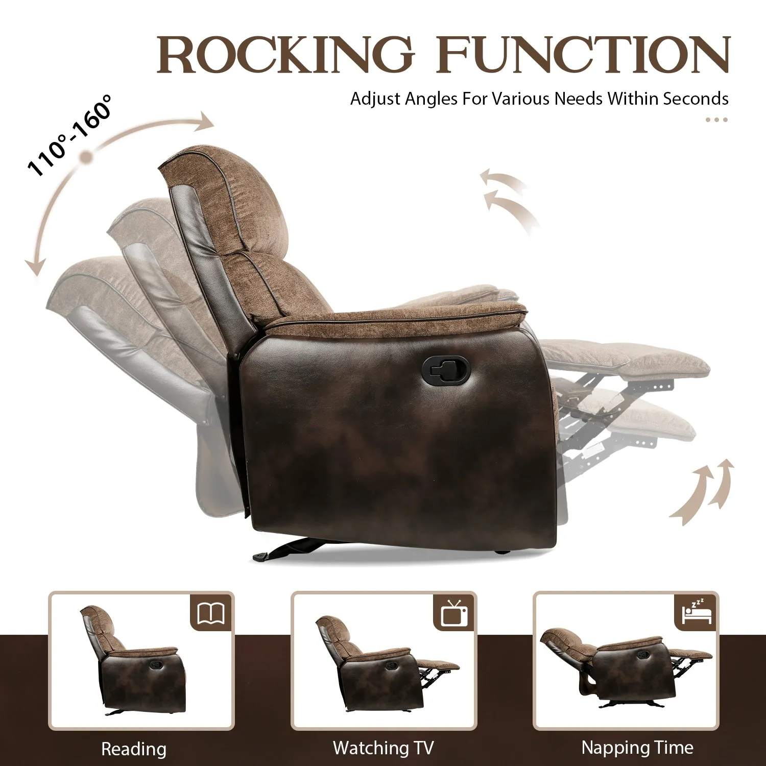 TackSpace Rocker Recliner Chair with Comfortable & Durable Soft-Touch Fabric